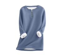 Felpa pullover con zip a 1/4 termica da donna - Felpa invernale con fodera in pile, calda, con collo alto, intima, manica lunga, Blu, L