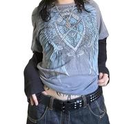Felpa Pullover da Donna con Grafica Y2K a Maniche Lunghe Oversize Vintage Maglietta E-Girl Fata Grunge Punk Tee Top, Grigio, M