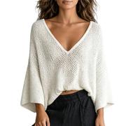 Felpa Pullover da donna con scollo a V traforato, maniche a pipistrello