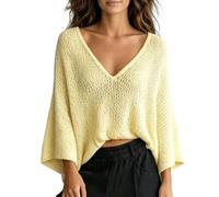 Felpa Pullover da donna con scollo a V traforato, maniche a pipistrello