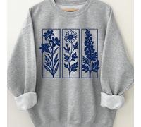 Felpa retrò botanica, grafica di fiori selvatici girocollo, pullover retrò natura, camicia rustica Cottagecore, top con stampa floreale, regalo per giardinieri 0XL,1XL,2XL,3XL,4XLGeometrico,PianteTess