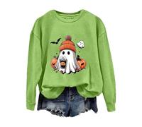Felpa retrò per Halloween da donna pullover con grafica fantasma allentata girocollo a maniche lunghe top classica con cappuccio con polsino a costine confortevole autunno e inverno, Verde, L