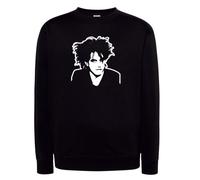 Felpa Robert Smith nera con cappuccio o girocollo cantante band cure anni 80 90