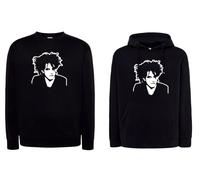 Felpa Robert Smith nera con cappuccio o girocollo cantante cure dark anni 80