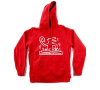 Felpa rossa DJ Music musica art disco techno dance vinyl con cappuccio e tascone