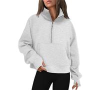 Felpa senza cappuccio da donna con mezza zip felpa sportiva a maniche lunghe con scollo a v alto largo e scontrato top autunno e inverno basic chic pullover per l'outdoor, il quotidiano