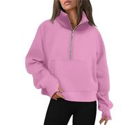 Felpa senza cappuccio da donna con mezza zip felpa sportiva a maniche lunghe con scollo a v alto largo e scontrato top autunno e inverno basic chic pullover per l'outdoor, il quotidiano