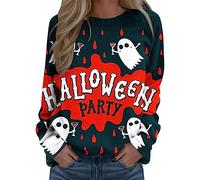 Felpa Senza Cappuccio da Donna, Felpe Halloween Donna Skeleton Senza Cappuccio Scheletro Maglietta Maniche Lunghe Print Girocollo Felpa Top Felpe Oversize Donna per Lo Sport
