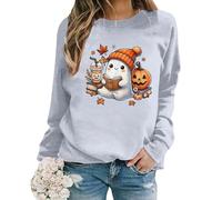Felpa Senza Cappuccio da Donna, Pullover Girocollo Donna Skeleton Senza Cappuccio Scheletro Maglietta Maniche Lunghe Print Girocollo Felpa Top Felpa Leggera Donna per Lo Sport