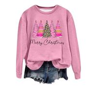 Felpa senza cappuccio da donna, scollo rotondo, maniche lunghe, taglio ampio, casual, da allenamento, caldo, ideale per la stagione autunnale e invernale, motivo festivo felice