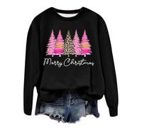 Felpa senza cappuccio da donna, scollo rotondo, maniche lunghe, taglio ampio, casual, da allenamento, caldo, ideale per la stagione autunnale e invernale, motivo festivo felice