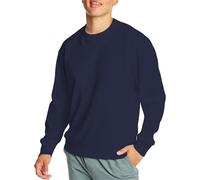 Felpa senza cappuccio, da uomo, a maniche lunghe, a maniche lunghe, per il tempo libero, sport, fitness, attività all'aria aperta, stile casual, Blu marino, S