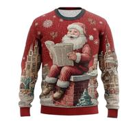 Felpa senza cappuccio da uomo con stampa a goccia, maglione natalizio, girocollo, maniche lunghe, taglia grande, Xmas Pullover Noel Base termica per Natale, casual, comodo, ampio Babbo Natale, felpe