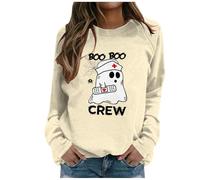 Felpa Senza Cappuccio di Halloween da Donna, Felpa Donna Halloween Maniche Lunghe Girocollo Fantasia Leggera con Stampato Fantasma della del Giorno di Ognissanti Cotone Costumi per Tempo Libero