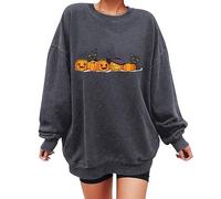 Felpa Senza Cappuccio di Halloween da Donna, Felpe da Donna Skeleton Senza Cappuccio Scheletro Maglietta Maniche Lunghe Print Girocollo Felpa Top Felpa Donna Invernale per Lo Sport