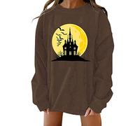 Felpa Senza Cappuccio di Halloween da Donna, Felpe da Donna Tema Fantasma Pullover Top Moda Stampa Grafica Manica Lunga Casual Girocollo Leggere Confortevole Maglione Casual per Lo Sport