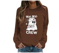 Felpa Senza Cappuccio Donna Curvy, Maglia Donna Halloween Skeleton Senza Cappuccio Scheletro Maglietta Maniche Lunghe Print Girocollo Felpa Top Felpa Donna Oversize per Lo Sport