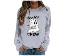 Felpa Senza Cappuccio Donna, Felpe Halloween Donna Maniche Lunghe Girocollo Fantasia Leggera con Stampato Fantasma della del Giorno di Ognissanti Felpa Invernale Donna per Tempo Libero