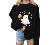 Felpa Senza Cappuccio Donna, Halloween Felpe Donna Skeleton Senza Cappuccio Scheletro Maglietta Maniche Lunghe Print Girocollo Felpa Top Felpa Donna Invernale per Lo Sport