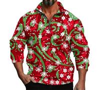 Felpa senza cappuccio in pile di cotone con zip per uomo primavera autunno inverno manica lunga Natale stampa 3D personalità casual confortevole allentato un terzo cerniera senza cappuccio morbido