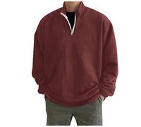 Felpa Senza Cappuccio Tinta Unita da Uomo Autunno e Inverno Felpe con Zip a Un Quarto Collo Alto Grandi Dimensioni Pullover Sportiva Semplice Eleganti Larghi Maglia per Il Tempo Libero