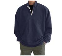 Felpa Senza Cappuccio Tinta Unita da Uomo Autunno e Inverno Felpe con Zip a Un Quarto Collo Alto Grandi Dimensioni Pullover Sportiva Semplice Eleganti Larghi Maglia per Il Tempo Libero