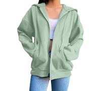 Felpa sportiva da donna, a maniche lunghe, larga, con cappuccio, con coulisse, con cappuccio, tinta unita, per il tempo libero, per le mezze stagioni, comoda, verde chiaro, L
