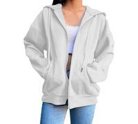 Felpa sportiva da donna, a maniche lunghe, larga, con cappuccio, con coulisse, con cappuccio, tinta unita, per il tempo libero, per le mezze stagioni, comoda, bianco, L