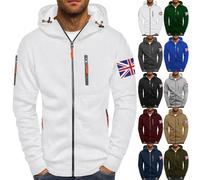 Felpa sportiva da uomo con cerniera completa, alla moda, casual, con cappuccio, con cerniera, leggera, con cerniera, giacca in pile, tinta unita, a maniche lunghe, con tasche con cerniera, AG., XL