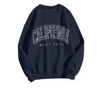 Felpa Stampa Felpa con Cappuccio Sportiva a Maniche Lunghe con Stampa di Lettere Allentate alla Moda da Donna Adesivi per Giubbotto Piumini (Navy, M)