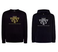 Felpa stampa nera Pes con cappuccio o girocollo stampa ora o argento videogioco