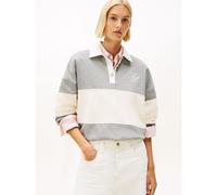 Felpa stile rugby a righe con collo a polo e maniche lunghe Grigio XL A righe