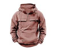 Felpa tattica da uomo con cappuccio 1/4 con cerniera, a tinta unita, a maniche lunghe, con grandi tasche, doppia tasca, da lavoro (colore fucsia, 3XL)