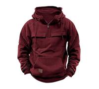 Felpa tattica da uomo con cappuccio 1/4 con cerniera, a tinta unita, a maniche lunghe, con grandi tasche, doppia tasca, top da lavoro (vino, XXL)