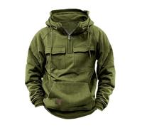 Felpa tattica da uomo con cappuccio 1/4 con cerniera, a tinta unita, a maniche lunghe, con grandi tasche, doppia tasca, top da lavoro (verde militare, XL)