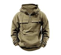 Felpa tattica da uomo con cappuccio 1/4 con cerniera, a tinta unita, a maniche lunghe, con grandi tasche, doppia tasca, top da lavoro (kaki, XXL)
