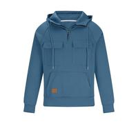 Felpa tattica da uomo con cappuccio 1/4 con cerniera, a tinta unita, a maniche lunghe, con grandi tasche, doppia tasca, top da lavoro (blu, XL)