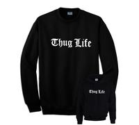 Felpa THUG LIFE stampa con o senza cappuccio nera hip hop rap street gangsta