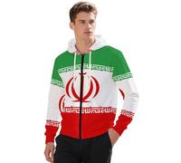 Felpa Unisex con Zip e Cappuccio Doppio Strato - l'Iran Bandiera Nazionale Calda, Morbida e Resistente, con Tasche Anteriori, Sport o Tempo Libero,Verde,XXS