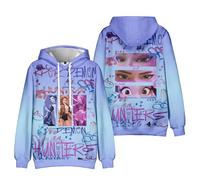 Felpa unisex Demon Hunters blu con disegno grafico completo stampa cartoni animati K Pop Felpa Felpa con cappuccio, Blu, S