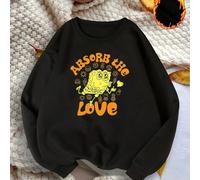 Felpa unisex nera girocollo con stampa SpongeBob SquarePants diffonde amore! Le lettere "ABSORB THE LOVE" circondano il design, abbinate a piccoli elementi come hamburger e cuori, pieni di divertiment