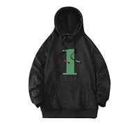 Felpa Uomo con Cappuccio Stampa Numeri Spalle Scoperte Manica Lunga Tasche per Stile Urban e Giovane(Black, XL)