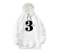 Felpa Uomo con Cappuccio Stampa Numeri Spalle Scoperte Manica Lunga Tasche per Stile Urban e Giovane(White, M)