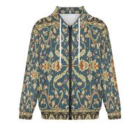 Felpa Uomo Con Zip E Cappuccio Leggera Hoodies Lavoro Stampe Squisite Manica Lunga Cerniera Fiori, Viti Trekking Giacca Sportiva Autunno Taglie Forti Sweatshirt Con Tasche Invernale, Colori Misti