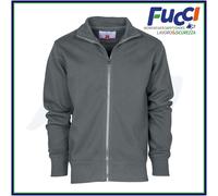 PAYPER Houston Felpa da Lavoro Uomo Misto Cotone Manica Lunga Chiusura Zip Intera Manica a Giro Polsini Vita in Costina Grigio Smoke (M)
