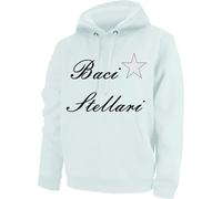 felpa uomo donna cappuccio cotone bianca o nera con scritta BACI STELLARI stella