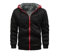 Felpa Uomo - Giacca in Pile da Uomo Autunno e Inverno Casual Tinta Unita con Cerniera in Pile con Cappuccio (Red, S)