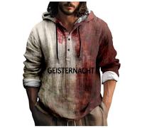 Felpa Uomo Halloween Stampa Sangue Bottoni Collo Manica Lunga Casual Confortevole per Feste e Tempo Libero Maglia Chiusa Uomo