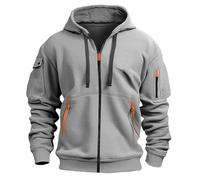 Felpa Uomo Invernale con Zip Frontale e Cappuccio Regolabile Giacca da Lavoro Leggera Elegante Termica Taglie Forti con Tasche Multiple per Primaverile Autunnale Palestra Trekking,Grigio Chiaro,M