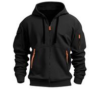 Felpa Uomo Invernale con Zip Frontale e Cappuccio Regolabile Giacca da Lavoro Leggera Elegante Termica Taglie Forti con Tasche Multiple per Primaverile Autunnale Palestra Trekking,Nero,S